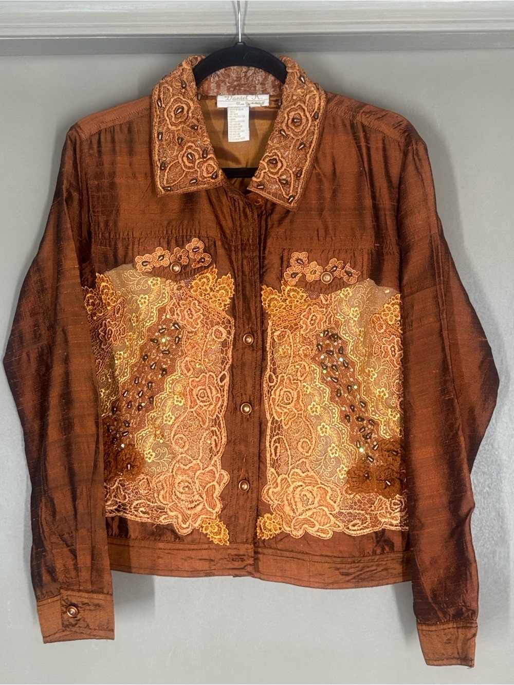 Daniel K New York Embellished Brown Embroidered Button-Up Jacket Sz M-